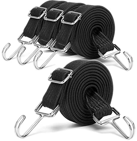 4 Stück Verstellbar Spanngummi mit Haken, 2M Gummi Expander Gummizug, Breit Gepäckspanner, zum Fahrrad, Motorrad, Transporter (Schwarz)