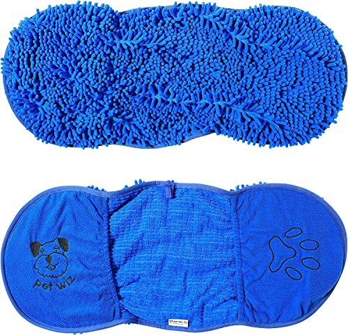 pet wiz Asciugamano in microfibra per tagliatella/ciniglia, super assorbente, ad asciugatura rapida, leggero, con pratici scomparti per guanti, 82 cm x 32 cm (blu reale)