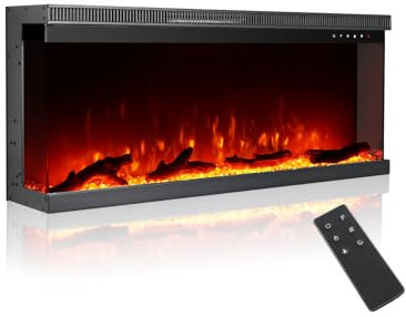 M.C.Haus Camino Elettrico di Lusso a 3 Lati con 3 Modalità di Installazione, Caminetto da Incasso su Parete Multimediale, Effetto Fiamma Elettrica con 9 Colori, 1800W, 102 cm/40, Nero