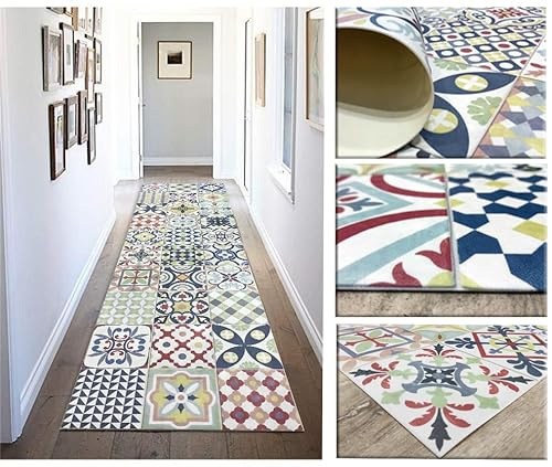 Alfombra de Vinilo Multicolor con Diseño Geométrico y Floral, Resistente, Fácil de Limpiar,Ideal para Cocina, Baño .. HIDRAMULTI (60x80 cm)