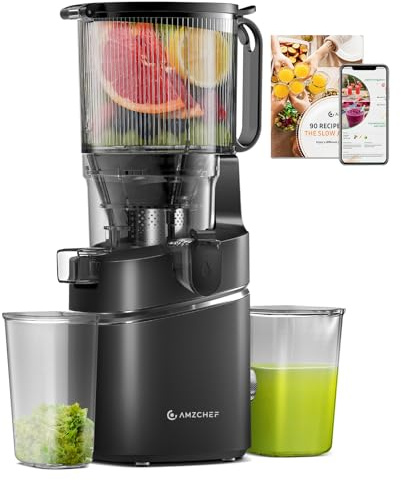 AMZCHEF Juicer Machines, 5.8 Extra Self-Feeding Cold Press Juicer for Whole Vegetable & Fruit, Juice Extractor Machine with Large Auger & Triple Strainers, Easy to Clean, High Juice Yield, Black