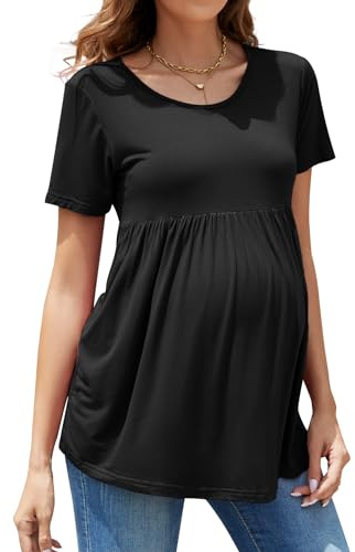Brynmama Damen Umstandsmode Tops Kurzarm Schwangerschaft T-Shirt Babydoll Umstandsshirt Sommer Casual Umstandstops