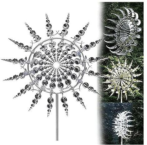 JHzood 3D único Y Mágico Molino De Viento De Metal Spin, Wind Spinners para Jardín, Molino De Viento Wind Spinner, Escultura De Viento Spinner, Wind Spinners Estacas Adornos para Patio (Blue)
