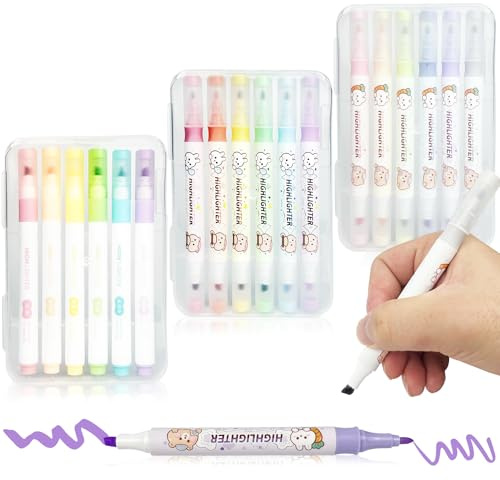 YOSKAEDI 18 Pastell Textmarker Leuchtstift Mit Zwei Spitzen, Textmarker Set, MeißEl Und Feine Highlighter Pen, Marker Pastell FüR Journaling