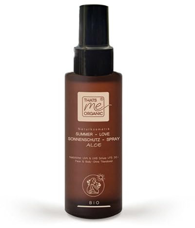 Thats me organic BIO Sonnenspray LSF 30 SUMMER-LOVE Aloe 100ml – Bio Sonnencreme für die ganze Familie – Sonnenspray Gesicht und Körper – Ohne Titandioxid – Bio Sonnencreme ohne Chemie