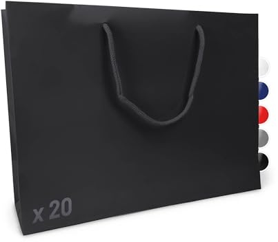 Verpackungswelt Geschenk-Tüten 20 Stück | Glänzende Papier-Tüten mit Henkel | Geschenk-Tüte 40x12x30 cm | Papier-Tüte ideal für Geburtstag, Weihnachten, Einzug & Mitbringsel | Schwarz