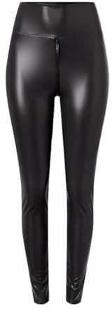 Damleggings av konstläder med tvåvägs dragkedja i grenen, stretch, leggings av matt läder, konstläderbyxor