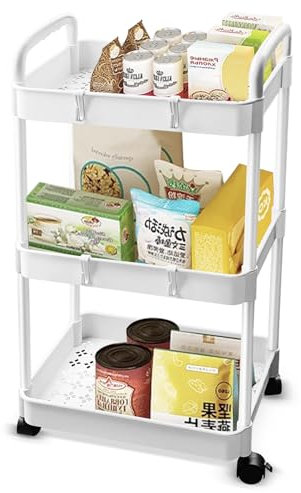 Baxcdyswe 3 Livelli Carrello Cucina Salvaspazio, Scaffale Plastica 38 × 25 × 76 cm, Bianco Carrello Ruote Portatutto Cucina Portaoggetti Multifunzionale per Bagno Ufficio Soggiorno Spazi Ristretti