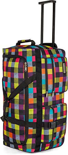 normani Reisetasche 100-150 L Reise-Trolley Jumbo XXL Big-Travel mit 2 Rollen und großem Hauptfach - riesig, Leichter und Stabiler Trolley Farbe Neon Square