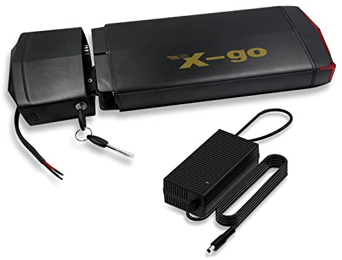 X-go 36V 13Ah Rear Rack Ebike Battery - Lithium-ion Battery for 750W 500W 350W 250W Bafang Mid Drive and Voilamart AW and Other Motor, for 26-28 Conversion Kit V-brake (36V 13AH Ebike Battery)