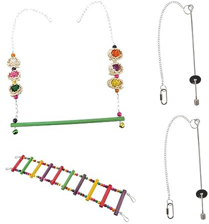 Housoutil 4pezzi Accessori Per Gabbie Di Uccelli Altalena Per Pappagalli Scala Per Uccelli e Supporto Per Snack Gioco e Intrattenimento Per Polli e Pappagalli Di Media Grandezza
