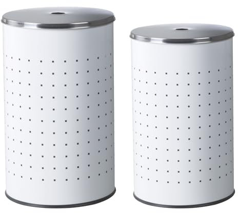 Home4You Wäschesammler-Set 2-teilig - Weiß - Edelstahl - 37 Liter - 54 Liter