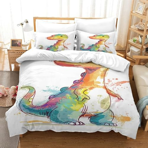 Cartoon Dinosaurier Bettbezug Mit Reißverschluss 3D Druck KinderBettwäsche 3 Teilig Mit Kopfkissenbezug 100% Mikrofaser 3D Antike Tiere Druck Für Jugendliche Kinder Schlafzimmer Single（140x200cm）