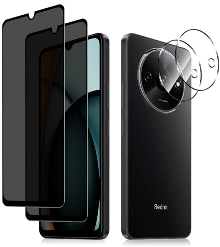 HeeYeal Protector de Pantalla Privacidad + Protector de Lente de Cámara Compatible con Xiaomi Redmi A3 4G, [2 + 2 Piezas] 9H Dureza Anti-Espía Vidrio Templado para Xiaomi Redmi A3 4G