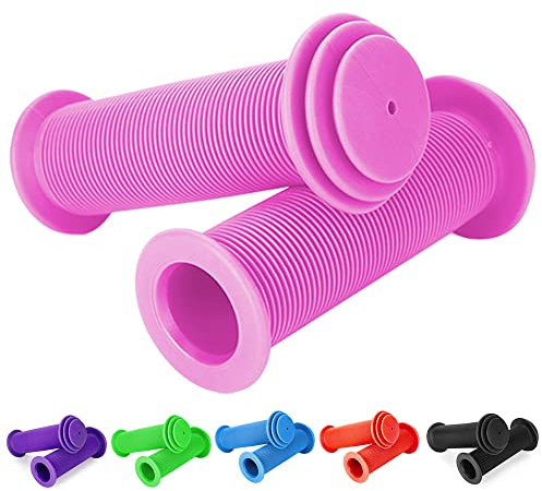 Fahrradgriffe Kinder - lenkergriffe Fahrrad Kinder 22mm mit Höchster Sicherheit Prallschutz | lang 105mm Kinderfahrrad Griffe für Roller,Dreirad,Kinder Laufrad,Kinderfahrrad (Pink)