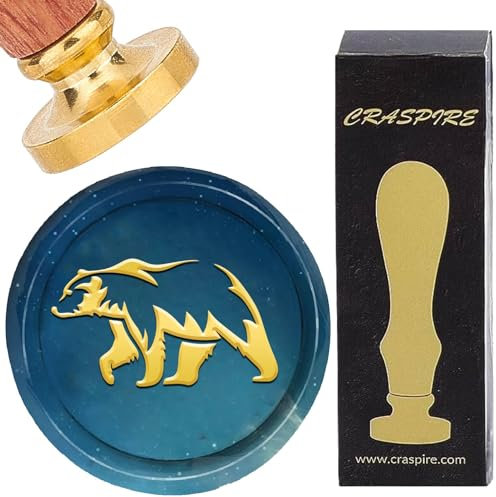 craspire Bärenwachs-Siegelstempel, 25 mm, Weißer Bär, Tier, Rund, Siegelwachsstempel, Vintage, Retro, Abnehmbarer Messingkopf Mit Holzgriff Für Hochzeitsumschläge, Einladungen, Dekoration
