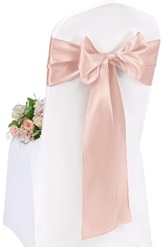 Pesonlook 50 Stück Rose Gold Satin Stuhlschärpen Stuhl Dekorative Schleife Entworfene 17 x 275 cm Stuhlschärpen Schleife Krawattenband für Hochzeit Party Hoteldekoration (Rose Gold)