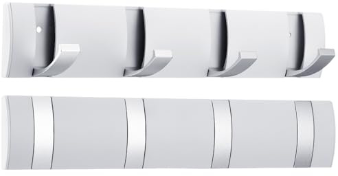 Wesiti 2 Pack White Wall Mounted Coat Rack Folding Aluminum Coat Rack with 4 Retractable Hooks for Space Saving Wall Hook Hangers Entryway Bathroom Livingroom Bedroom Hat