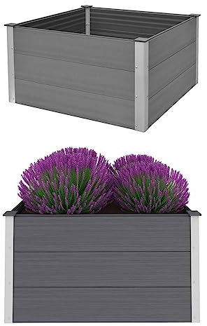 CIADAZ Garten-Hochbeet, Hochbeet Balkon, Pflanztisch, Kräutergarten, Kräuterbeet, Kräuterspirale, Blumenkasten, Pflanzkasten, WPC 100 x 100 x 54 cm Grau