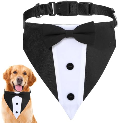 Hund Smoking Bandana Halsband, Verstellbarer Hunde-Smoking, formelles Hunde-Hochzeits-Outfit, Bandana, Schwarzes Hundehalsband mit Fliege, Hundeanzug-Kostüm für kleine große Hunde (L)
