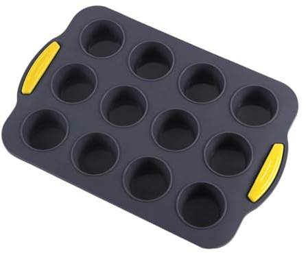 Amosfun Teglia in Silicone Antiaderente Per Muffin Cavità Stampo Riutilizzabile Per Cupcake Biscotti e Pane Utensile Facile Da Usare e Conservare Scuro Con Manici Gialli
