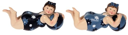 Lenzbach 2 Badenixen im Badeanzug blau liegend 11 cm mit Ball Mädchen Rubensfrau mollige Dame Dicke Frau Badezimmer Figur Meer Strand Urlaub