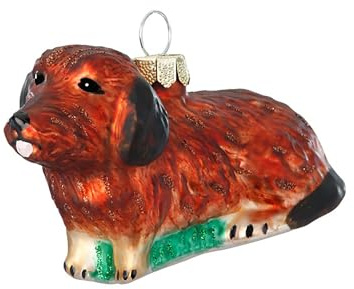Christbaumschmuck Glas 9cm - Dackel Figur zum Aufhängen - handbemalt - Weihnachtsbaum Anhänger für Weihnachten - Christbaumanhänger & Weihnachtsbaumschmuck - Tiere Hund Braun