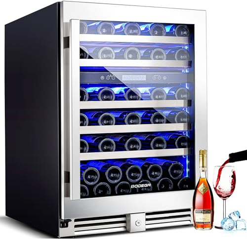 BODEGA 56 Bottles Wine Cooler, 24 Inch Dual Zone Wine Fridge with Double-Layer Glass Door, wine cooler refrigerator with Digital Temperature Control and Temperature Memory,wine cooler for home.
