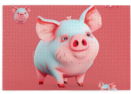 Rotes süßes Schweinchen gedrucktes Bild, personalisiertes Holzpuzzle, 1000 Teile, interessante Puzzles für Erwachsene und Familien, Kinder, Landschaftstierpuzzle