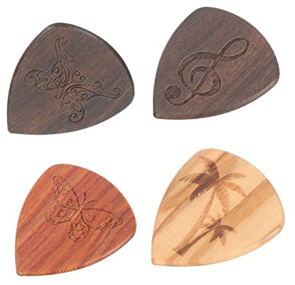 Holz Gitarrenplektren mit Feinem Muster, Gitarrenzubehör | Naturholz Ausführung, Glatte Oberfläche, Leicht zu Verstauen, 4 Stück-pack für Folk Guitar