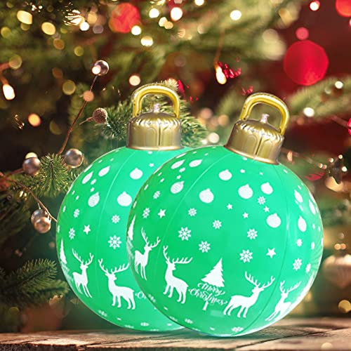 Xiaoxu 23.6in Christmas Inflatable Ball, 1PCS Light Up Christmas Ball Ornaments Outdoor Blow Up Decorated Ball with Remote 16 Colors LED, for Home Yard Lawn Garden Outside Decoration (Blue Deer)