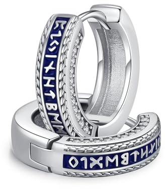 ZIPPICE viking kreoler 925 sterlingsilver viking runa svart sleeper örhängen fällbar kreolsk unisex kreoler viking smycken för män kvinnor män kvinnor, Sterlingsilver