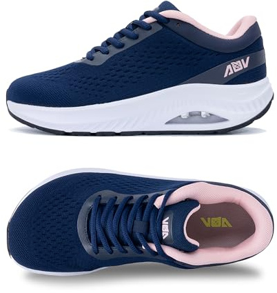 GANNOU Zapatos de caminar con punta ancha para mujer, con soporte de arco para fascitis plantar, zapatillas ortopédicas de tenis, azul rosa, 38.5 EU