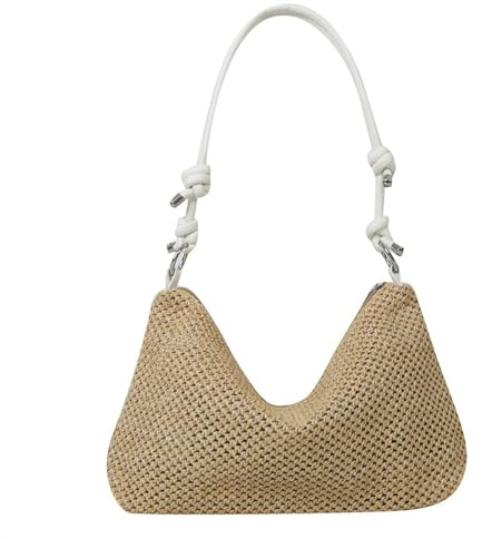 AZMINI Strohtaschen Damen Shopper Handgewebte Frauenbeutel Strohhandtasche Vielseitige Damen-umhängetasche Mit Großer Kapazität-weiß
