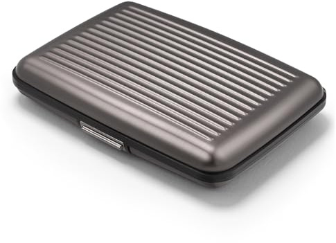 ÖGON -DESIGNS- Aluminium Kartenetui, RFID-Schutz vor Betrug und Entmagnetisierung, Kompakte Geldbörse, Modell Smart Case Stockholm (Aluminium Titanium, Ultra-sicherer Verschluss)