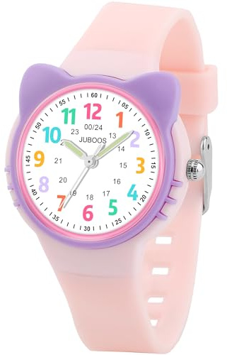 Juboos Kids Watch Analog for Boys Girls Toddler, 3ATM Waterproof Cat Wirstwatch Learning Time and Easy to Read (Pink)