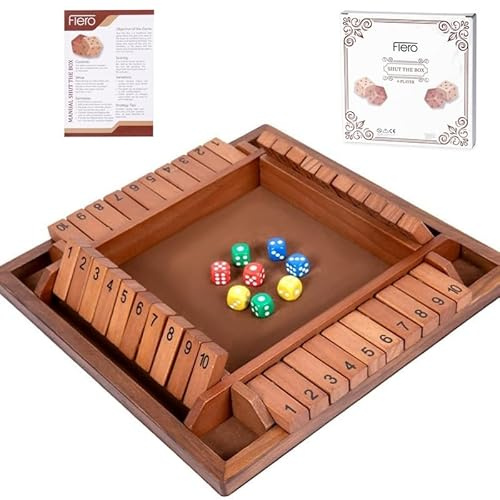 Flero Shut The Box – 4-spelare tärningsspel – taktik- och räkspel (brun) – brädspel, pedagogisk leksak, utbildningsspel för barn och vuxna – 8 tärningar