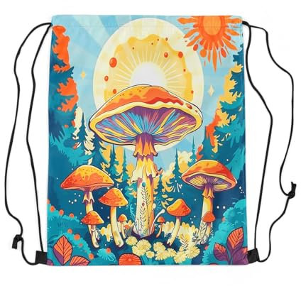 Tunnelzug Gymsack Grooviger Pilz Gymnastikbeutel Erwachsene Sportrucksack Kinder Schultertasche, Für Reisen, Yoga, Strandurlaub, 36x42cm