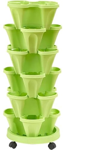 Stapelbarer vertikaler Gartenturm für Erdbeeren, Kräuter und Blumen, mehrschichtiger Übertopf mit Tablett, platzsparend, 4 Blütenblätter, Kunststoff-Blumentopf