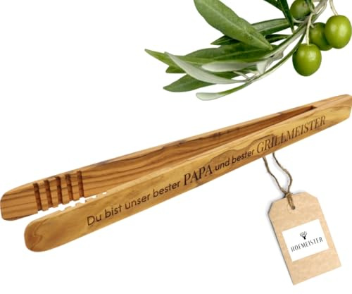 HOFMEISTER® Grillzange Olivenholz mit Gravur Bester Papa und Grillmeister – Geschenk zum Vatertag oder Geburtstag für Väter und Grillfans, 30,5 cm (1 Stück)