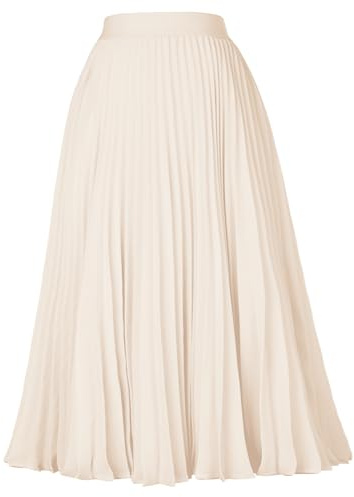 GRACE KARIN Womens Elastic High Waisted A Line Pleated Shirring Midi Long Skirt Beige L