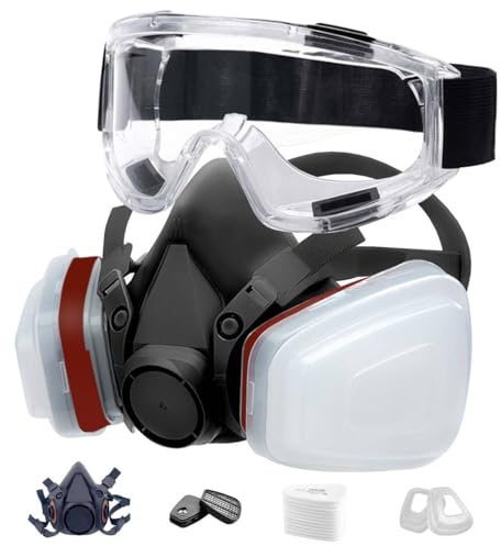 Masque Anti Poussière 18 in 1, Masques Peinture, Réutilisable Avec Filtre Anti Poussière,Masques a Gaz Respiratoire avec Filtre pour Pulvérisation,Peinture,Travaux, Produits Chimiques,Bricolage Noir