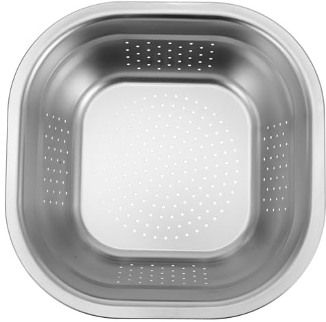 TOBBOMEY Colador de Acero Inoxidable para Cocina Cuenco Cuadrado Grande y Resistente para Lavar Verduras Frutas y Arroz Escurridor Multifuncional para Fregadero Cesta de Drenaje Versátil