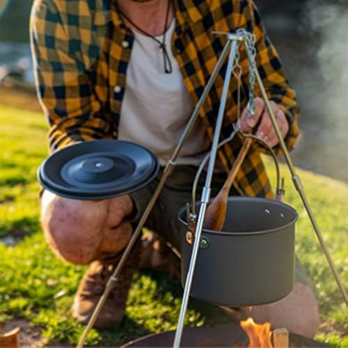 Gdfnmogo Olla de cocina de aluminio anodizado duro de 4 L para aventuras al aire libre, olla de sopa ligera antiadherente colgante con calentamiento rápido (tapa naranja)