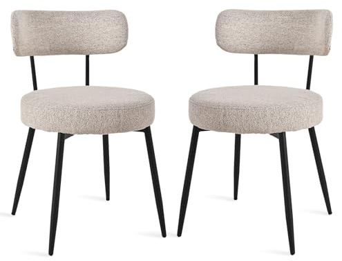 Bon Furni Esszimmerstühle 2er Bouclé Leinen Stoff, Braun | Moderne Gepolsterte Küchenstühle ohne Armlehne mit Metallbeinen, Komfortable Polsterstühle für Esszimmer & Küche