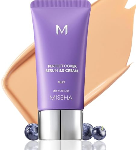 MISSHA M PERFECT COVER SERUM BB CREAM N.º 27 Honey Beige - Tono claro con subtono frío, Crema hidratante con color, Maquillaje con tratamiento para la piel, Maquillaje coreano, 35 ml
