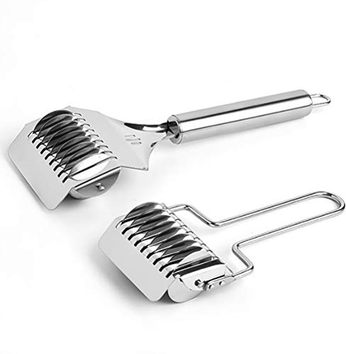 OEBUAFI Manual Pasta Cutter, Stainless Steel Kitchen Cutter for Noodles and Vegetables Practical Dough Cutter Tools 21.8 X 6.6CM and 16 X 6.6CM for Home Cooking (Silver)