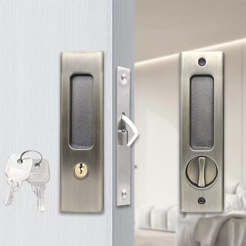 Serratura per porta scorrevole con design invisibile e serratura con chiave, gancio di sicurezza, per balcone e porte scorrevoli in legno (verde antico)