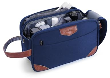 ECOHUB Beauty Case da Viaggio, Beauty Case Uomo Impermeabile e di Grande Capacità, Borsa da Toilette Riciclata con Tasca per Oggetti Bagnati per Palestra e Bagno, Blu Scuro