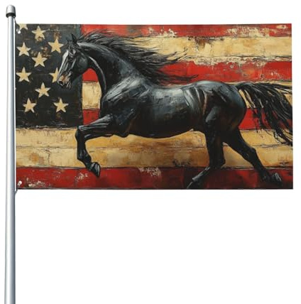 BoltPack Drapeau américain imprimé cheval 90 x 150 cm Saisons vacances avec œillets pour décorations extérieures Fournitures de fête